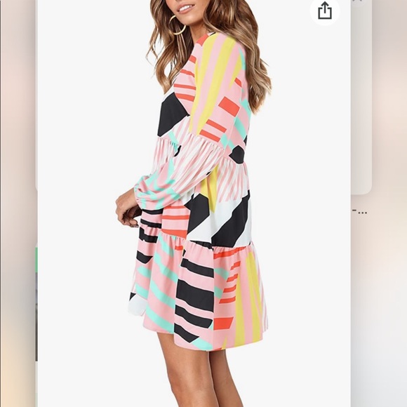 Amoretu Women Summer Tunic V Neck Loose Flowy Swing Shift Dress Flounce - Picture 11 of 12